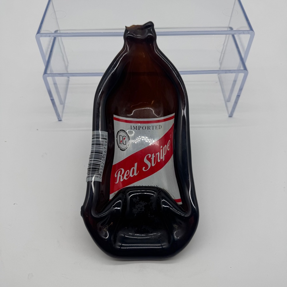 Red Stripe Melted Beer Bottle Tray Recycled Slumped Glass Spoon Rest Barware